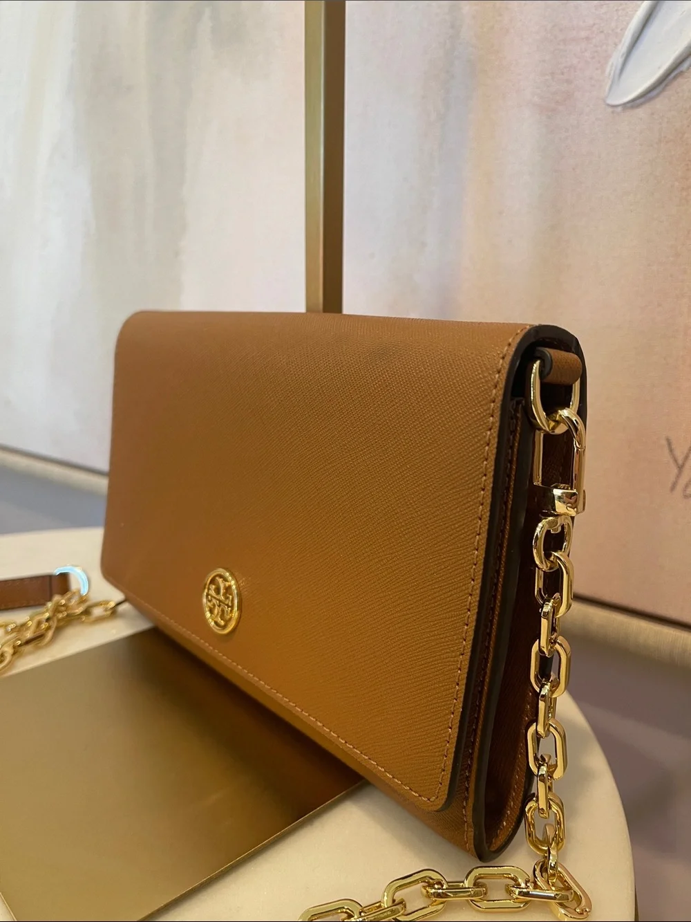 NWOT Tory Burch Tan Clemente Saffiano Leather Crossbody with Gold Logo